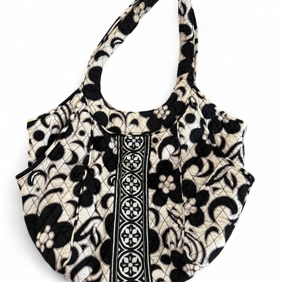 Vera Bradley Handbags - Vera Bradley Black and Cream Floral Shoulder Bag